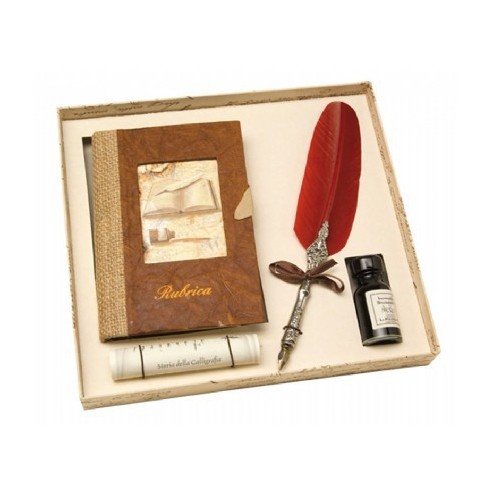 Conjunto de Escritura Antigua con Pluma de Ave y Libro de Notas