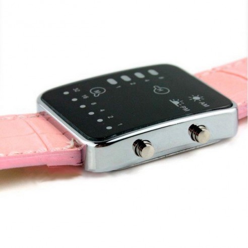 Reloj LED Binario correa color Rosa