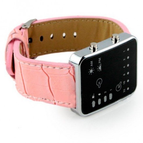 Reloj LED Binario correa color Rosa