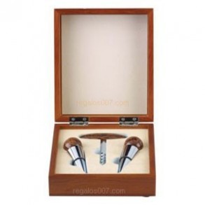 Conjunto para Vinos con Sacacorchos y 2 Tapones en Estuche Lujo
