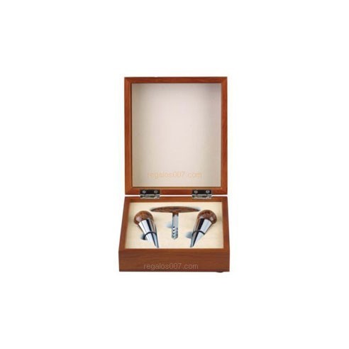 Conjunto para Vinos con Sacacorchos y 2 Tapones en Estuche Lujo
