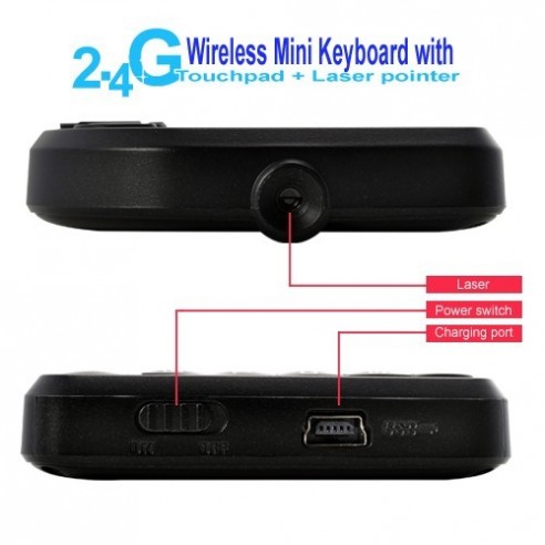 Mini Teclado Inalámbrico 2,4Ghz con Touchpad y Puntero Láser