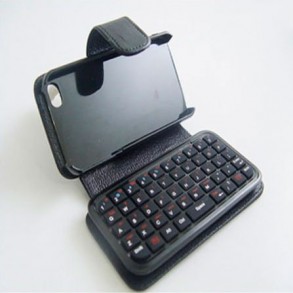 Mini Teclado Inalámbrico Bluetooth para iPhone 4 con Funda Cuero 2