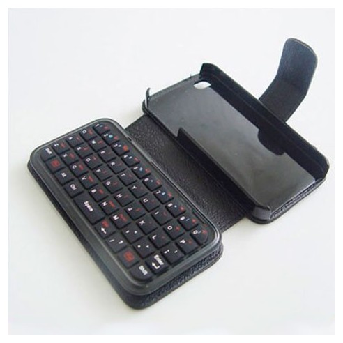 Mini Teclado Inalámbrico Bluetooth para iPhone 4 con Funda Cuero