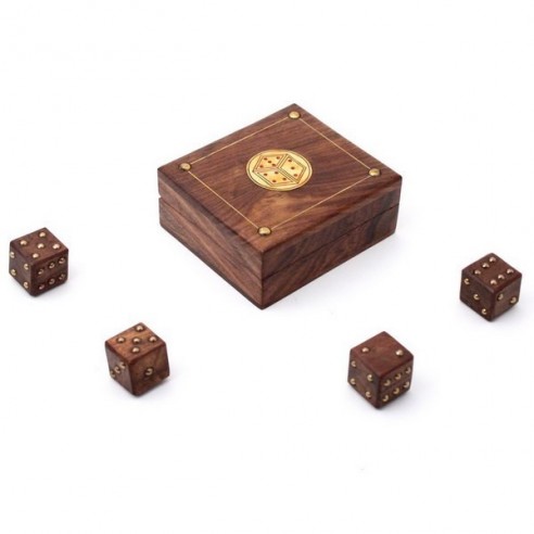 Juego de 4 Dados de Madera en Estuche de Madera Marina
