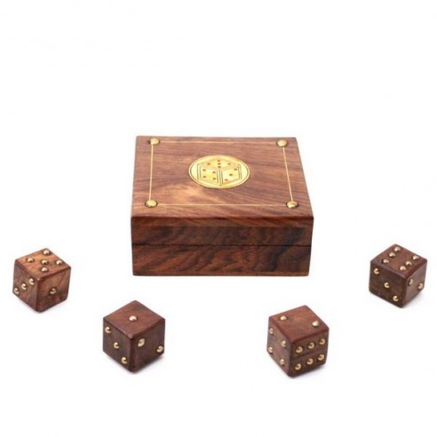 Juego de 4 Dados de Madera en Estuche de Madera Marina