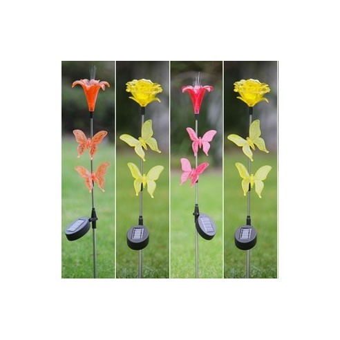 Lámpara Solar Jardín con Luces LED Multicolor y Diseño Mariposas