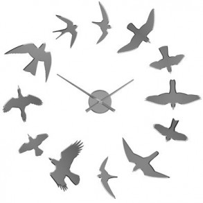 Reloj Adhesivo de Pared con Diseño Original Birds Cromado