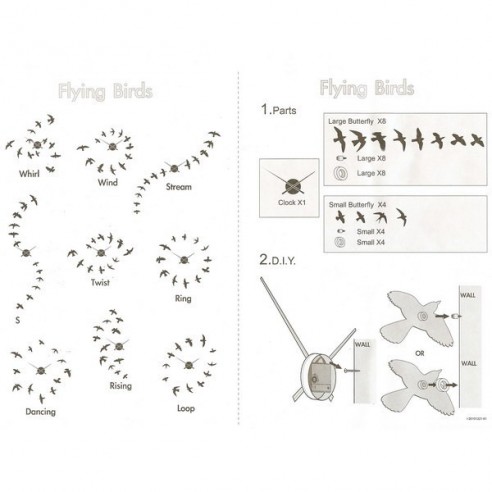 Reloj Adhesivo de Pared con Diseño Original Birds Cromado