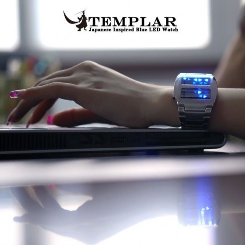 Reloj Led Azul Predator con Doble Pantalla Metálico