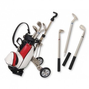 Carrito Golf Rojo con 3 Bolígrafos Colores en forma Palos