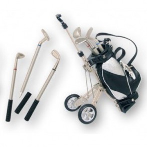 Carrito Golf Negro con 3 Bolígrafos Colores en forma Palos