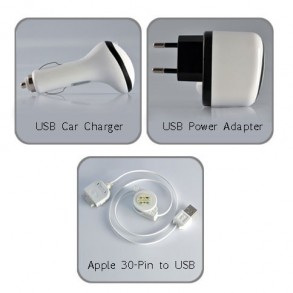 Cargador y Adaptador USB 3 en 1 para iPhone, iPod, iPad 2