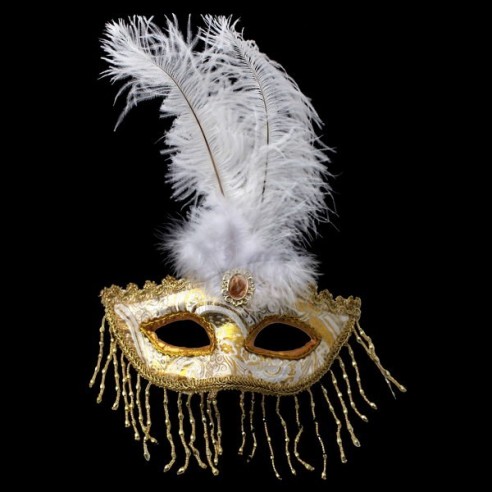 Máscara Veneciana Colombina Pluma Blanca