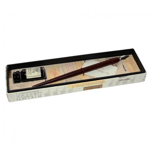 Conjunto de Escritura Antigua con Pluma de Madera y Tintero