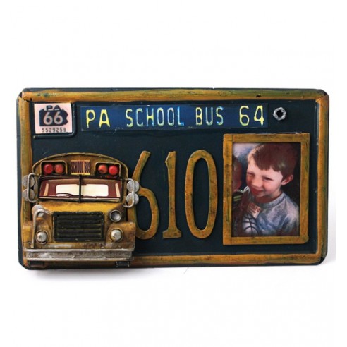 Portafotos Matrícula Autobús Escolar Metal Envejecido