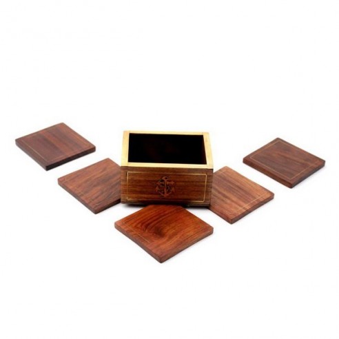 Set 6 Posavasos Cuadrados de Madera Marina y Latón