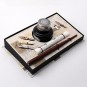 Conjunto de Escritura con Pluma Madera, 5 Plumillas y Tintero