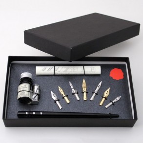 Conjunto Escritura Pluma 7 Plumillas, Tintero Reposa Pluma 2
