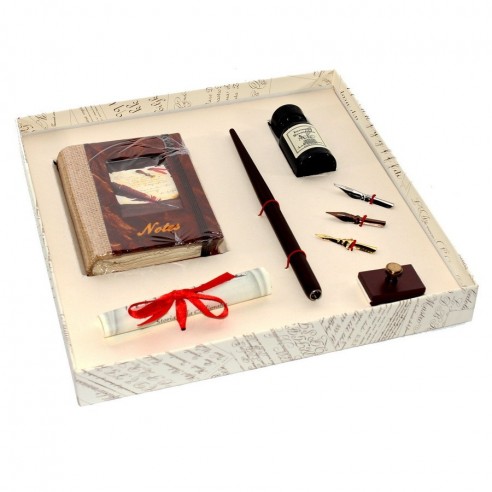 Conjunto de Escritura con Pluma de Madera y Libro de Notas