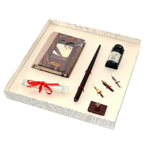 Conjunto de Escritura con Pluma de Madera y Libro de Notas