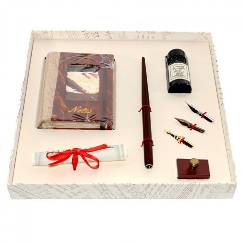 Conjunto de Escritura con Pluma de Madera y Libro de Notas