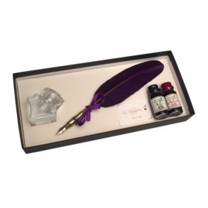 Conjunto Escritura Pluma de Ave Reposa Pluma Cristal y 2 Tinteros