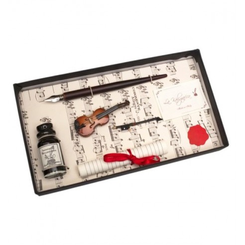 Conjunto Escritura Antigua Pluma Madera, Violín y Tintero