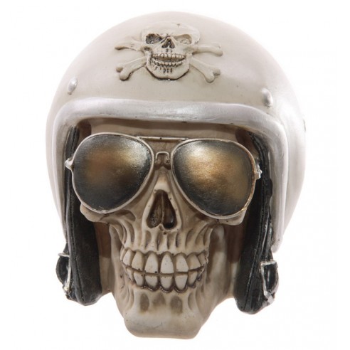 Hucha Calavera con Casco y Gafas de Sol