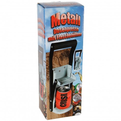 Prensa Latas Metal con Abridor Botellas