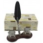 Conjunto Pluma Ave con soporte de Madera y dos Tinteros