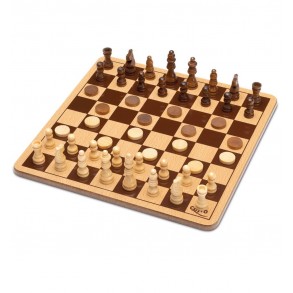Juego Ajedrez y Damas de Madera en Caja Metálica
