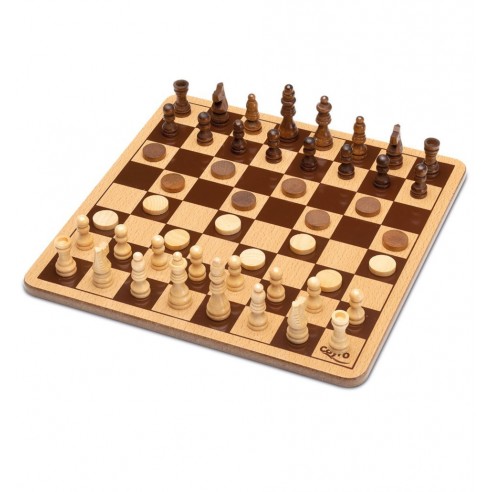 Juego Ajedrez y Damas de Madera en Caja Metálica