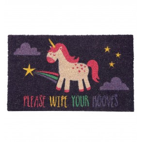 Felpudo de Fibra de Coco Unicornio "Please Wipe Your Hooves"