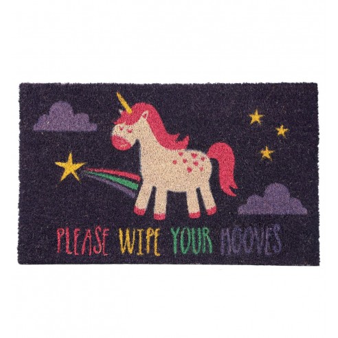 Felpudo de Fibra de Coco Unicornio "Please Wipe Your Hooves"