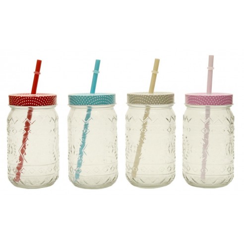 Conjunto 4 Vasos con Tapa a Rosca y Sombrilla Mimbre