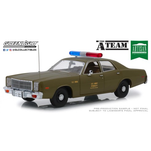 Coche Plymouth Fury U.S. Army Policie "Equipo A" 1977 Escala 1:18
