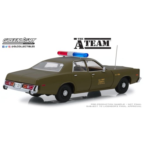 Coche Plymouth Fury U.S. Army Policie "Equipo A" 1977 Escala 1:18
