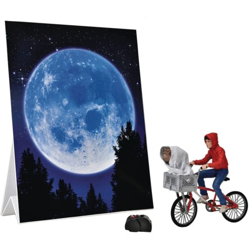 Figura E.T. Extraterrestre y Elliott con Bicicleta y Mini Póster de Luna