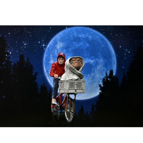 Figura E.T. Extraterrestre y Elliott con Bicicleta y Mini Póster de Luna