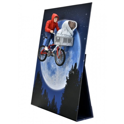 Figura E.T. Extraterrestre y Elliott con Bicicleta y Mini Póster de Luna