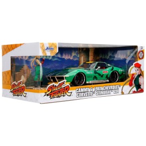 Coche Cammy 1969 Chevrolet Corvette Street Fighter II con Figura Escala 1:24 2