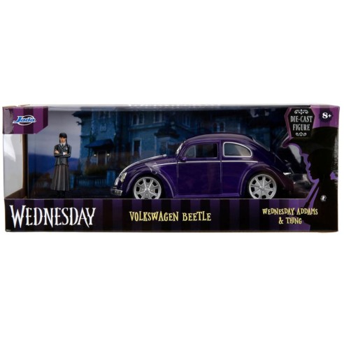 Coche Wednesday Adams & Thing 1972 Volkswagen Beatle con Figura Escala 1:24