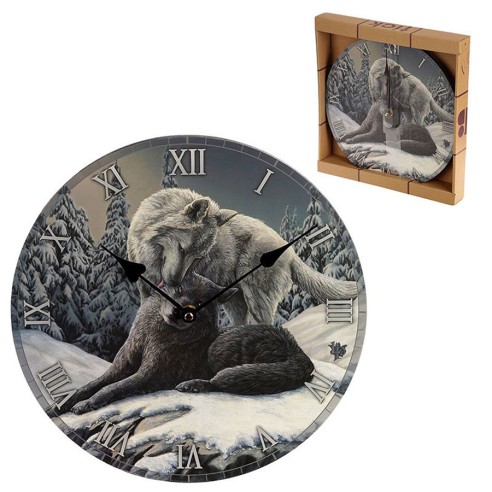 Reloj de Pared Lobos se Besan en la Nieve - Lisa Parker