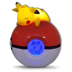 Pikachu Durmiendo en Pokeball - Reloj Despertador Lámpara Led Pokemon