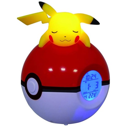 Pikachu Durmiendo en Pokeball - Reloj Despertador Lámpara Led Pokemon