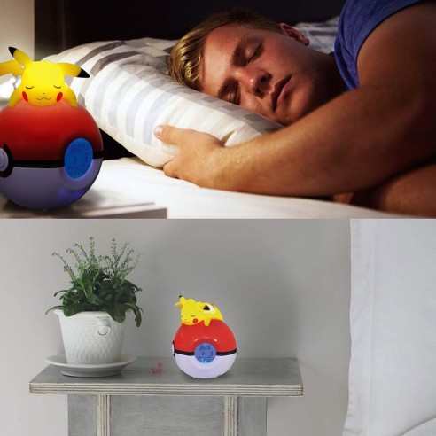 Pikachu Durmiendo en Pokeball - Reloj Despertador Lámpara Led Pokemon