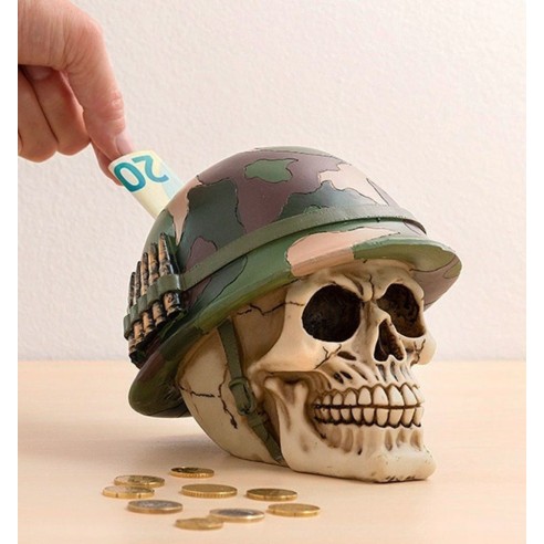 Hucha Calavera Soldado con Casco y Balas