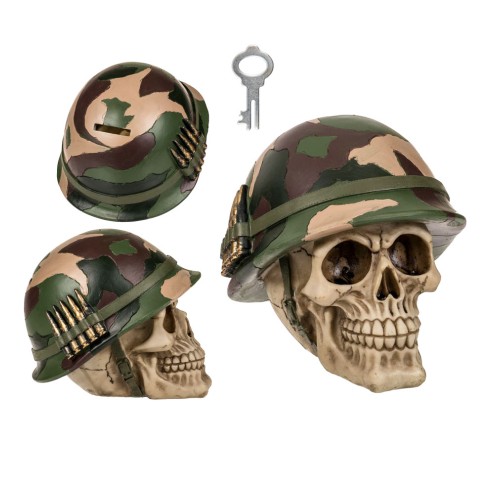 Hucha Calavera Soldado con Casco y Balas