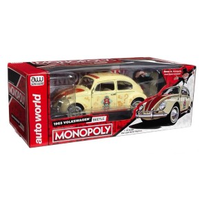 Coche Volkswagen Beetle - Monopoly + Figura Free Parking Auto World Escala 1:18 2